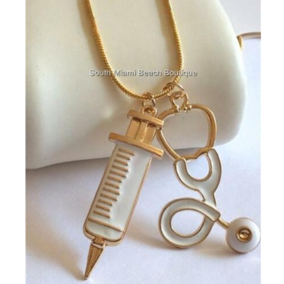 Nursing Medical Stethoscope Necklace RN MD RRT Medical Graduation Gift Gold Tone - Picture 4 of 9